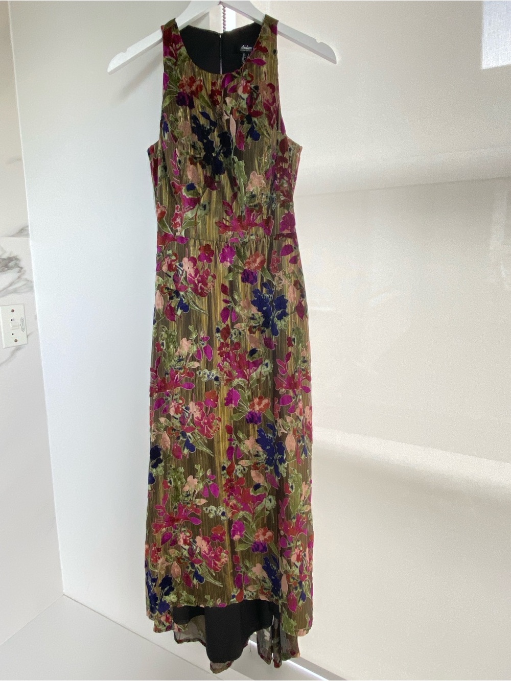 Aidan by Aidan Mattox Metallic Burnout Velvet Floral High-Low Cocktail Dress | S